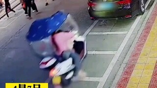 A child accidentally twisted the handlebars of a motorcycle, rear-ended a car, and then crashed into