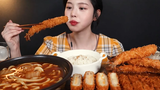 SUB) ! Cheesy Pork Cutlet Kimchi Udon Mukbang Asmr