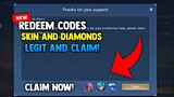 HOW TO CLAIM 5 REDEEM CODE SKIN AND DIAMONDS! LEGIT! REDEEM NOW! | MOBILE LEGENDS 2022