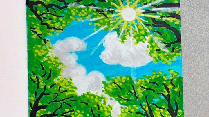 1 phút học xong! Cách vẽ bóng nắng dưới tán cây cực đơn giản～#Vẽbằngbútmarcrylic #Nắnghè #Ánhnắngxuy