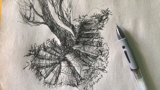 Menggambar pohon sederhana pemula pasti bisa || drawing pen