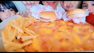 ASMR MUKBANG SHAKEY'S PIZZA THIN CRUST + JOLLIBEE FRENCH FRIES AND YUM BURGER | EATING SHOW