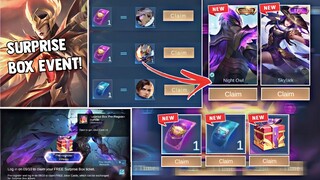 NEW! SURPRISE BOX EVENT FREE COLLECTOR SKIN AND EPIC SKIN + MORE REWARDS! | MOBILE LEGENDS 2023