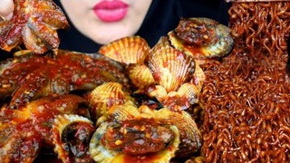 ASMR SAMYANG BLUDAK JJAJANG BLACKBEAN NOODLES & SEAFOOD|KERANG DARA DAN GURITA PEDAS|ASMR INDONESIA