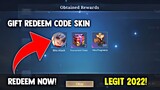FREE! GIFT NEW REDEEM CODE SKIN AND REWARDS! (CLAIM FREE!) | MOBILE LEGENDS 2022