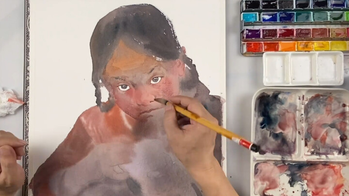 [Drawing]Process of watercolor portrait