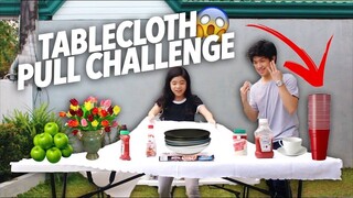 TABLECLOTH PULL CHALLENGE (WE DID IT) | Ranz and Niana