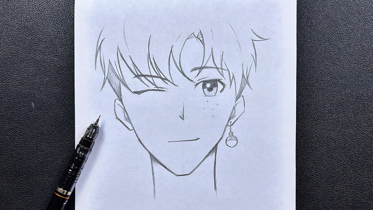 Easy anime drawing, How to draw Anime Boy - step by step