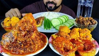 BIG FISH HEAD, FISH FRY, ROHU FISH CURRY with CAULIFLOWER, FISH EGG FRY & RICE ASMR MUKBANG EATING |