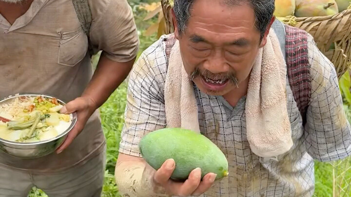 An old farmer growing mangoes on a high mountain