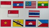 Cara menggambar bendera negara ASEAN || Menggambar macam macam bendera