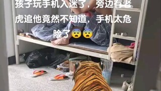 Anak itu terobsesi bermain-main dengan ponselnya. Dia bahkan tidak tahu ada harimau yang mengejarnya