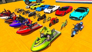 Superheroes race، Cars Bicycles Jet ski amazing stunts سبايدرمان باتمان قفزات وتحدي دراجات وسيارات