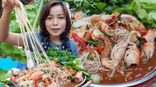 ตำข้าวปุ้นเผ็ดๆนัวๆ กุ้งลวก เต็มถาด เหมิดเสย โอ้ยกินหรือยัด22/1/2021