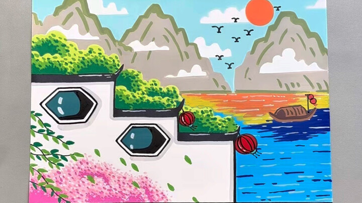 วาดภาพทิวทัศน์ฤดูใบไม้ผลิแห่งเจียงหนานด้วยปากกามาร์คเกอร์อะคริลิก ขั้นตอนชัดเจน เริ่มต้นได้ง่าย～ #ทิ