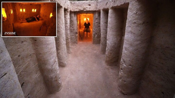 Build A Tunnel Temple Underground House By Ancient Skills Using Sickle Knife