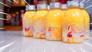 1 kg mangga, membuat 10 botol Mango Pomelo Sago, tidak perlu tambah gula, enak sekali!