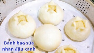 Cách Làm Bánh Bao Sữa Nhân Đậu Xanh thơm ngon, vỏ mềm xốp | Tra My Cooking