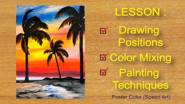 画黄昏 | 零基础学画 | 厚彩 | 我画你跟 | sunset painting | poster color | painting for beginner