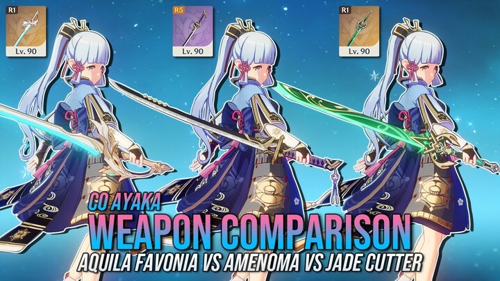 AMENOMA VS AQUILA FAVONIA VS JADE CUTTER - C0 Ayaka Weapon Comparison & Showcase | Genshin Impact