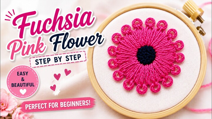 Beautiful Pink Flower Embroidery Design 🌸 | Easy Hand Embroidery Flower Tutorial |
