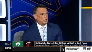 ESPN reacts to Jayson Tatum & Jaylen Brown combine for 47 Pts as Celtics beat Heat 93-80 in Game 5