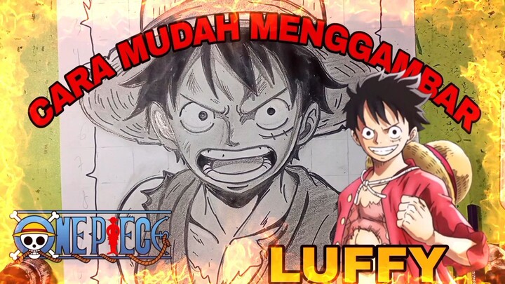 cara mudah menggambar anime one piece, Luffy