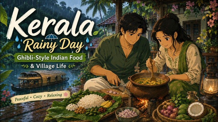 Kerala Rainy Day 🌧️ | Ghibli-Style Indian Food & Village Life