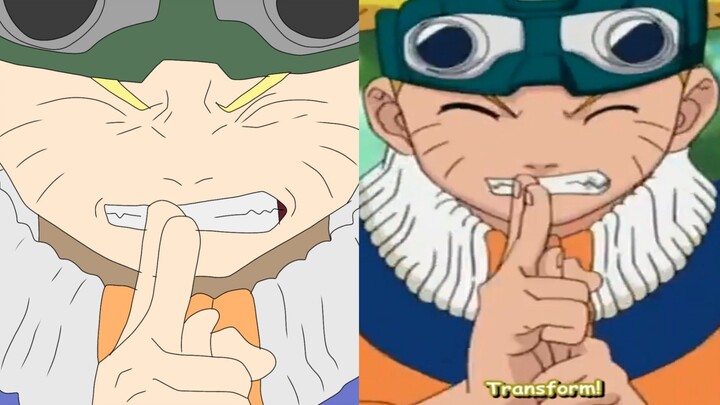 Gambarin Naruto yg sedang ingin mengeluarkan Henge no jutsu di depan ebisu