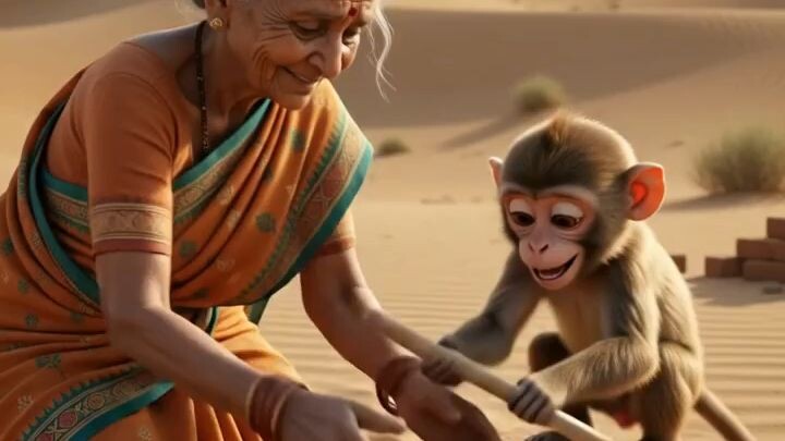 Dadi aur Bandar ki mehnat