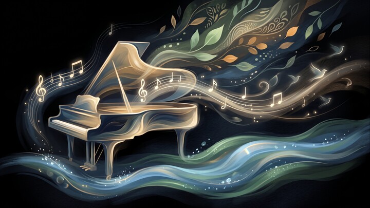 solo acoustic piano, peaceful forest ambience. free use no copyright.