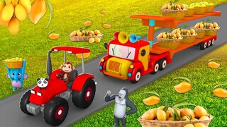 Funny Monkey and Elephant Mango Farming with Transporter Truck Tractor | Funny Animal Comedy Videos