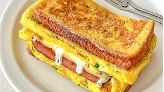 5-minute pan-frying pan! Luncheon meat cheese egg sandwich! My favorite toast recipe recently