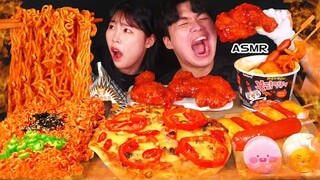 ASMR MUKBANG| 편의점 직접 만든 불닭 떡볶이 양념치킨 김밥 디저트 먹방 & 레시피 FRIED CHICKEN AND Tteokbokki EATING