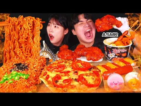 ASMR MUKBANG| 편의점 직접 만든 불닭 떡볶이 양념치킨 김밥 디저트 먹방 & 레시피 FRIED CHICKEN AND Tteokbokki EATING