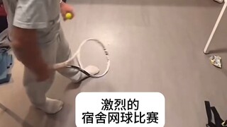 Intense dormitory tennis match 😂