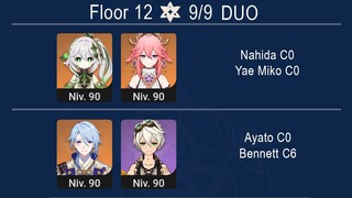 Spiral Abyss 3.4 DUO Ayato C0 & Bennett C6 / Nahida C0 & Yae Miko C0 / Floor 12 Genshin Impact