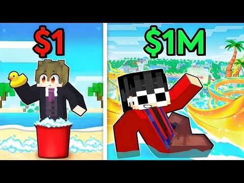 $1 vs $1,000,000 WATERPARK in Minecraft!