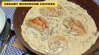 QUICK AND EASY CREAMY MUSHROOM CHICKEN RECIPE // HOW TO COOK CREAMY GARLIC MUSHROOM CHICKEN