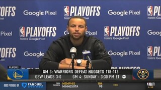 Golden State Warriors Stephen Curry wishes Denver Nuggets goodnight after layup seals Game 3 win