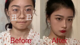 Sharing the daily makeup looks of ordinary female college students with puffy eyes and round face, n