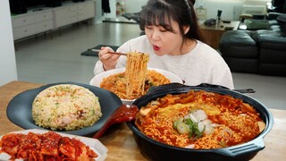 라면 이렇게 먹으면 더 맛있어요😋계란 새우 볶음밥과 신라면 더레드 먹방 Ramyun Mukbang