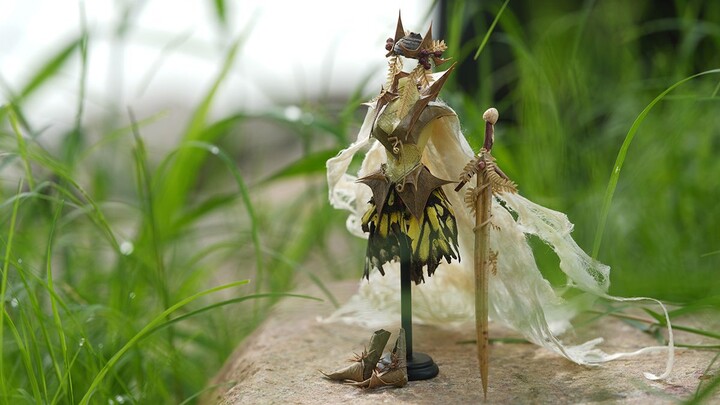 Dried leaves + fruit shells + butterfly wings = a miniature warrior’s armor (healing throughout)