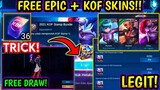 DOUBLE FREE DRAW! GET EPIC SKIN AND KOF SKIN USING FREE TICKETS / KOF EVENT 2021 - MLBB