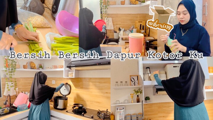 Bersih Bersih Dapur Kotor yg Kotor Sekali🌻 Simpunin Barang Ke Kabinet 🌻 Masak Simpel 🌻 Unboxing
