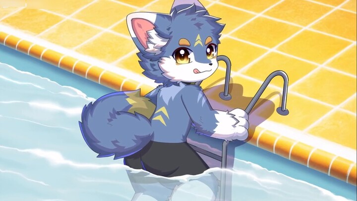 【Furry/dynamic picture】Puppy in the swimming pool