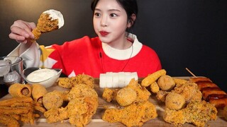 SUB)뿌링클 특집!🍗✨닭다리 뿌링핫도그 치즈볼 뿌링감자 소떡소떡 사이드까지 치킨 먹방 리얼사운드 Bburinkle Chicken mukbang asmr