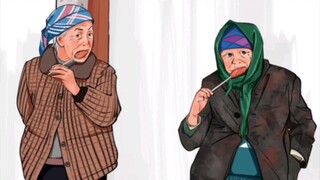 我们老了会不会这个样子？两个长了皱纹的女孩子街边惬意吃烤肠～