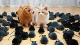 A striking scene! Five cats encountered with 100 mice!