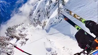 怕雪崩背降落伞滑雪